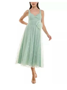 Taylor Mint Green Tulle Midi Dress with Floral Waist Accent Sz 8 nwt
